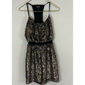 ADRIANNA PAPELL Evening Gold and Black Sequined Halter Cocktail Dress Size 8